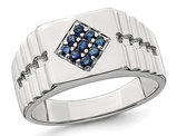 Mens 1/3 Carat (ctw) Natural Sapphire Ring in Sterling Silver